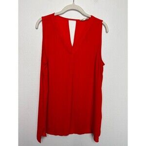 Pleione Anthropologie Large Blouse Red Sleeveless V Neck Pleated Keyhole Back